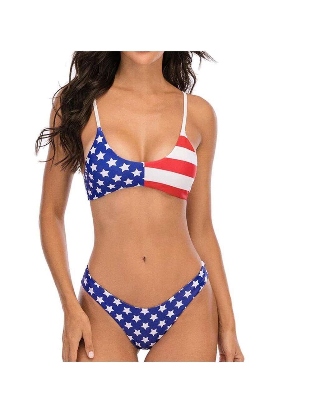 SHERRYDC womens patriotic flag American thong bikini set size L NWT